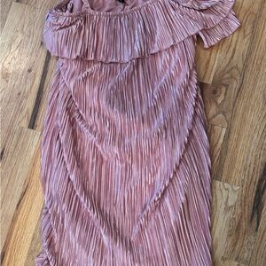 Pink Off-Shoulder Pleated Dress